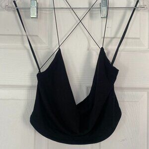 White Fox Black Crop Top Cowl Neck- S